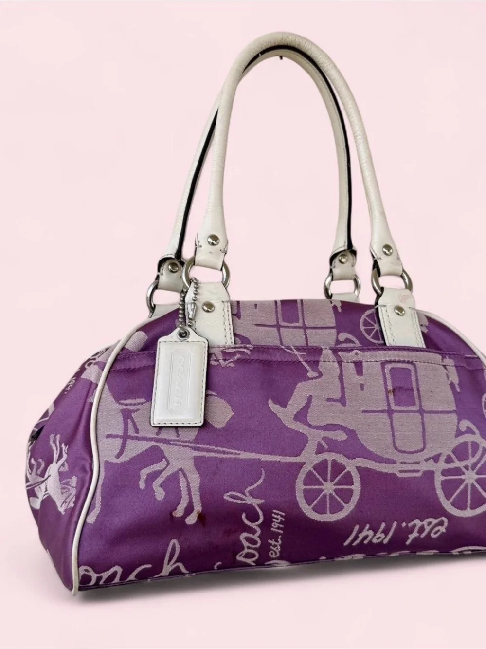 Coach Y2K Purple Carriage Print Satchel Shoulder Bag